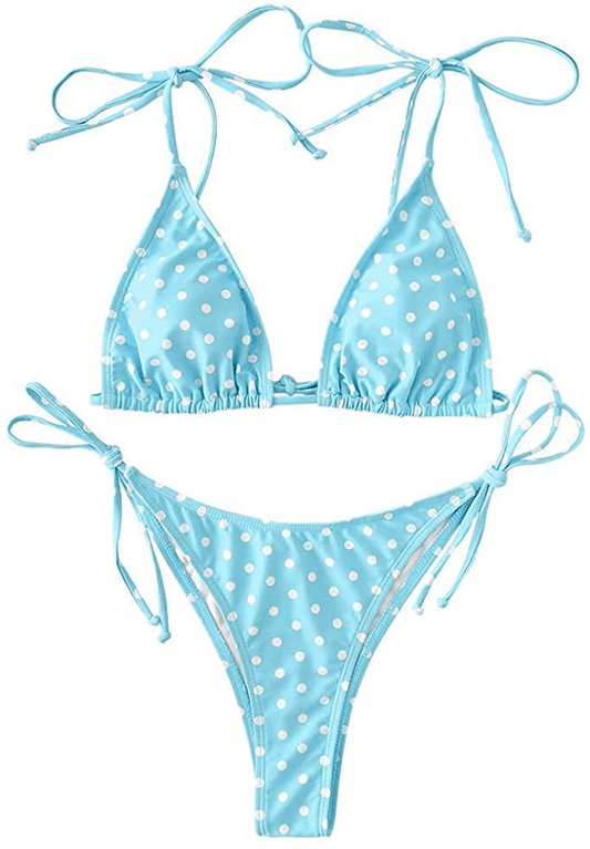 ZAFUL Swimsuits for Women Tie String Triangle Bikini Set Polka Dot Two Piece Bathing Suits  Kylie Max   