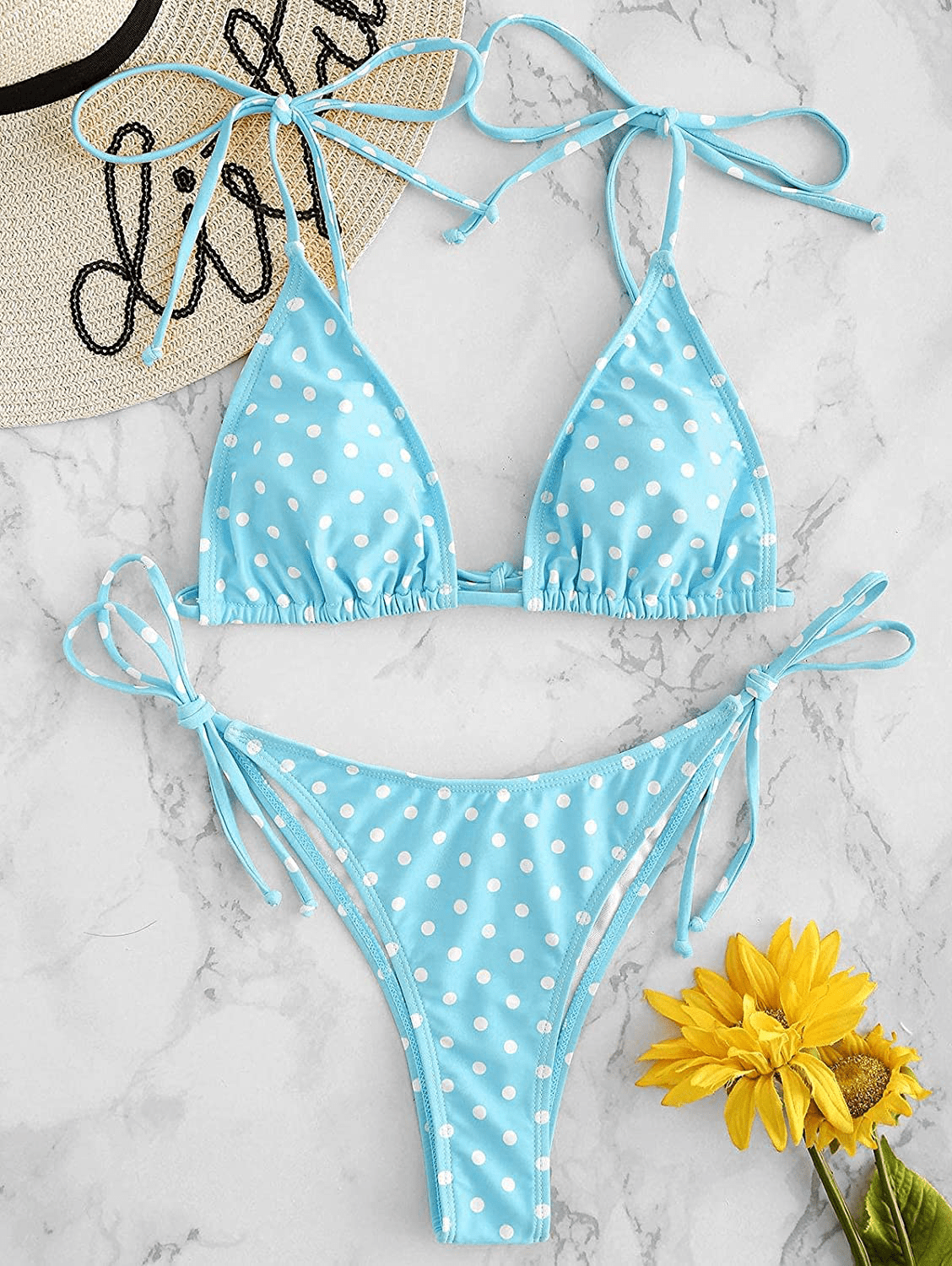 ZAFUL Swimsuits for Women Tie String Triangle Bikini Set Polka Dot Two Piece Bathing Suits  Kylie Max   