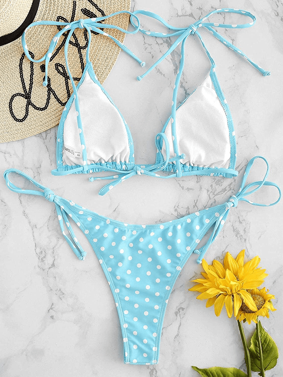 ZAFUL Swimsuits for Women Tie String Triangle Bikini Set Polka Dot Two Piece Bathing Suits  Kylie Max   