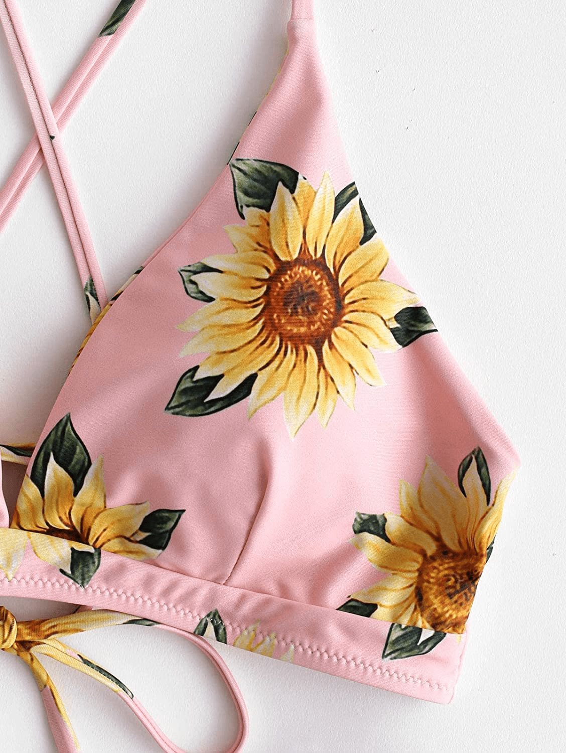 ZAFUL Women Braided Straps Lace up Contrast Bikini Set Bralette Swimsuit Flower Bathing Suit Cross Low Waist Swimwear  Kylie Max   