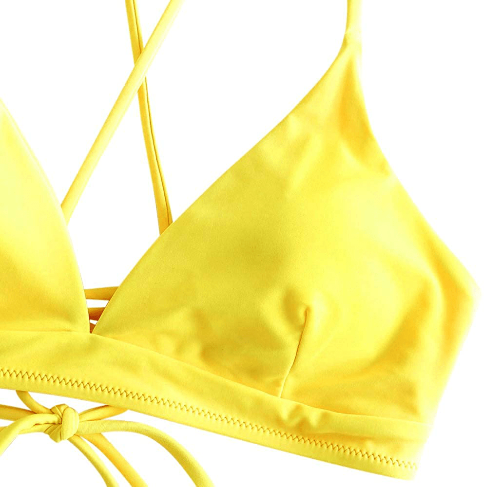 ZAFUL Women Braided Straps Lace up Contrast Bikini Set Bralette Swimsuit Flower Bathing Suit Cross Low Waist Swimwear  Kylie Max   
