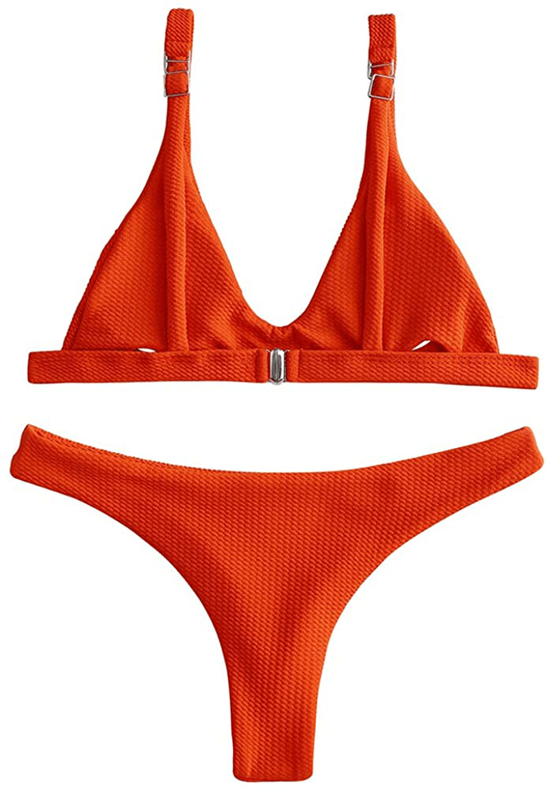 ZAFUL Women Padded Scoop Neck 2 Pieces Push Up Swimsuit Revealing Thong Bikinis V Bottom Style Brazilian Bottom Bra Sets Apparel & Accessories > Clothing > Swimwear ZAFUL   