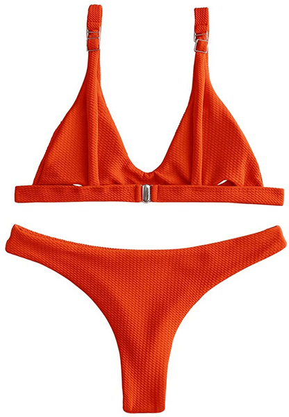 ZAFUL Women Padded Scoop Neck 2 Pieces Push Up Swimsuit Revealing Thong Bikinis V Bottom Style Brazilian Bottom Bra Sets Apparel & Accessories > Clothing > Swimwear ZAFUL   