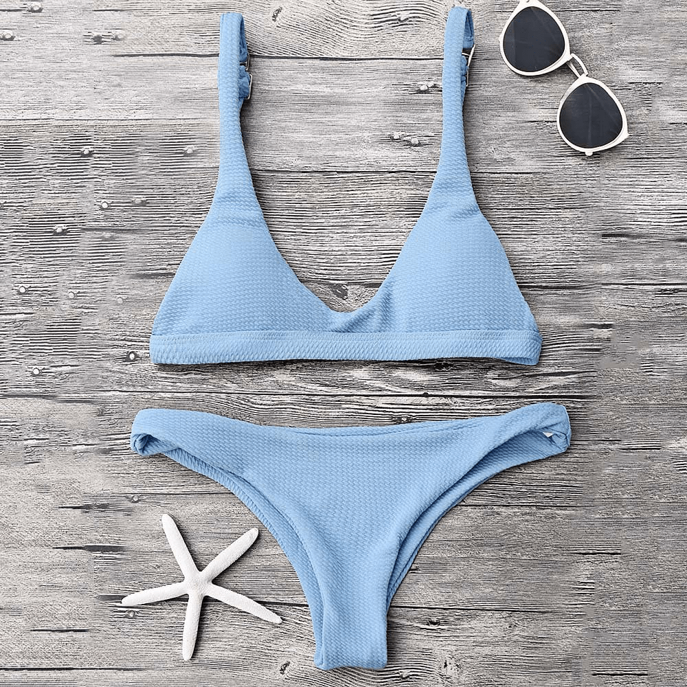 ZAFUL Women Padded Scoop Neck 2 Pieces Push Up Swimsuit Revealing Thong Bikinis V Bottom Style Brazilian Bottom Bra Sets Apparel & Accessories > Clothing > Swimwear ZAFUL   