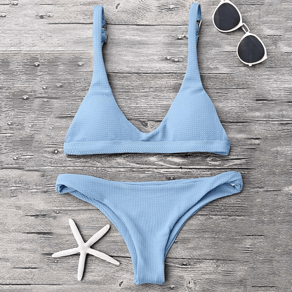ZAFUL Women Padded Scoop Neck 2 Pieces Push Up Swimsuit Revealing Thong Bikinis V Bottom Style Brazilian Bottom Bra Sets Apparel & Accessories > Clothing > Swimwear ZAFUL   
