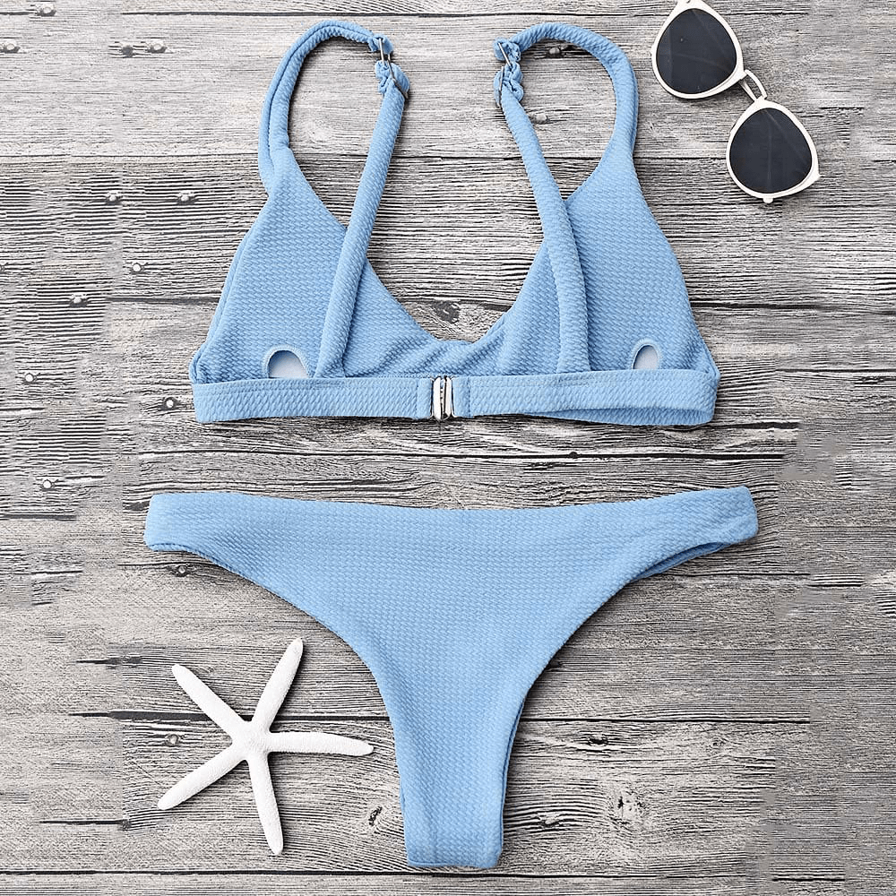 ZAFUL Women Padded Scoop Neck 2 Pieces Push Up Swimsuit Revealing Thong Bikinis V Bottom Style Brazilian Bottom Bra Sets Apparel & Accessories > Clothing > Swimwear ZAFUL   