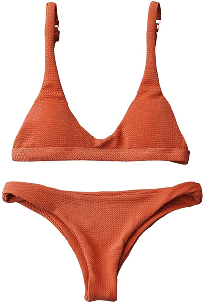 ZAFUL Women Padded Scoop Neck 2 Pieces Push Up Swimsuit Revealing Thong Bikinis V Bottom Style Brazilian Bottom Bra Sets Apparel & Accessories > Clothing > Swimwear ZAFUL Orange Small 