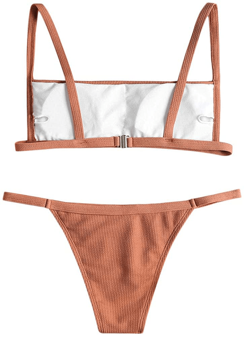 ZAFUL Women Ribbed Square Collar Bikini Swimwear with Removable Padded Apparel & Accessories > Clothing > Swimwear ZAFUL   