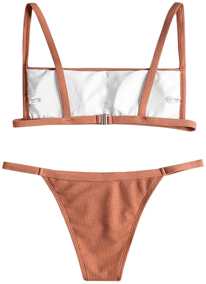 ZAFUL Women Ribbed Square Collar Bikini Swimwear with Removable Padded Apparel & Accessories > Clothing > Swimwear ZAFUL   
