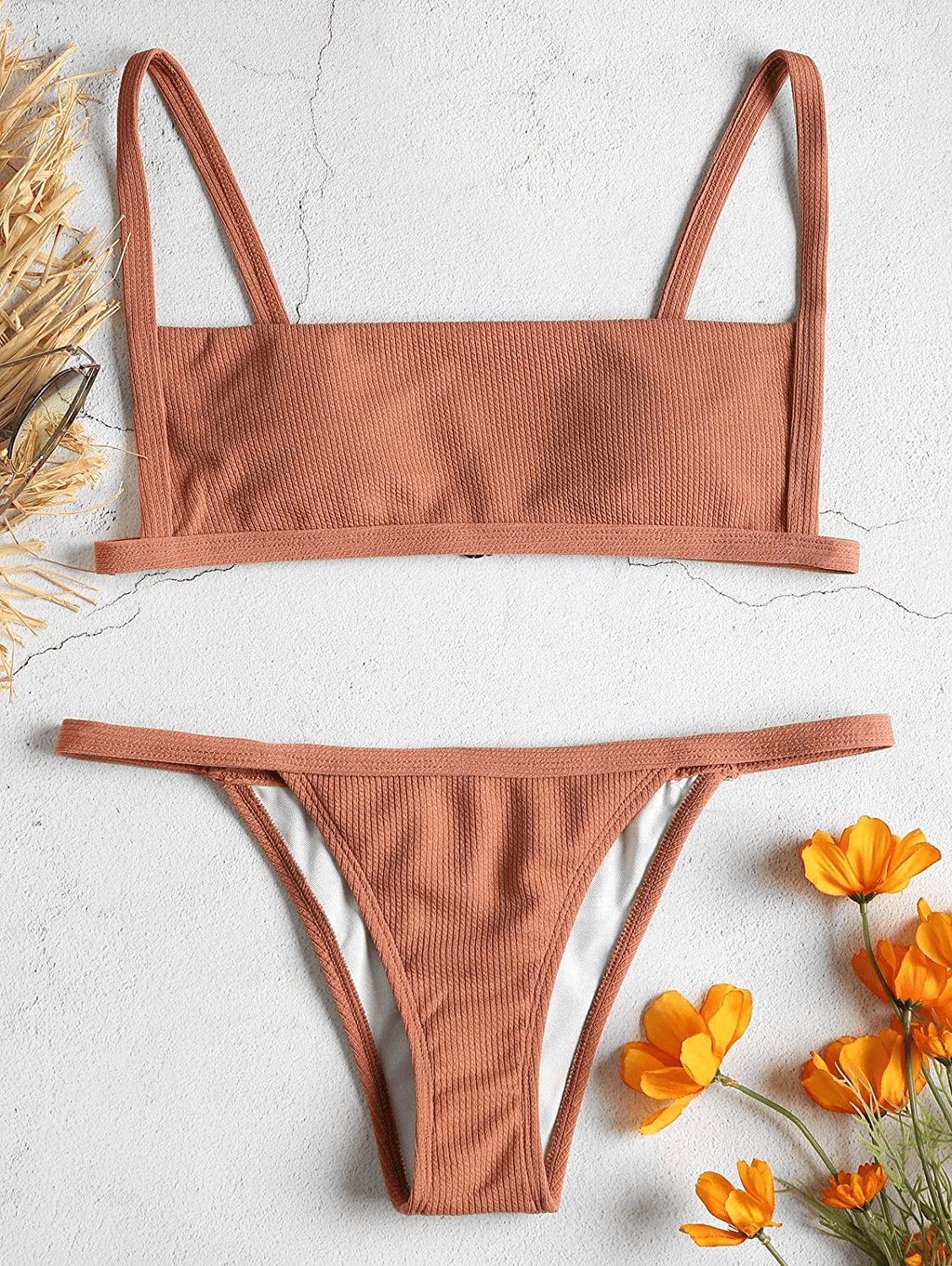 ZAFUL Women Ribbed Square Collar Bikini Swimwear with Removable Padded Apparel & Accessories > Clothing > Swimwear ZAFUL   