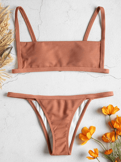 ZAFUL Women Ribbed Square Collar Bikini Swimwear with Removable Padded Apparel & Accessories > Clothing > Swimwear ZAFUL   