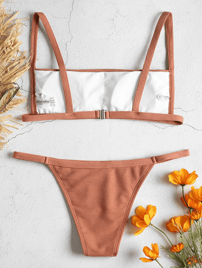 ZAFUL Women Ribbed Square Collar Bikini Swimwear with Removable Padded Apparel & Accessories > Clothing > Swimwear ZAFUL   