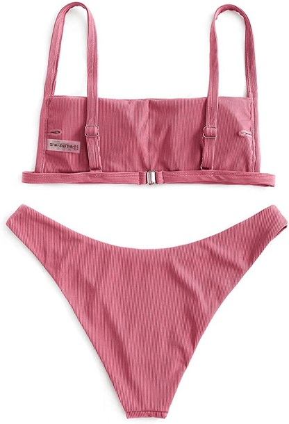 ZAFUL Women Ribbed Square Collar Bikini Swimwear with Removable Padded Apparel & Accessories > Clothing > Swimwear ZAFUL   