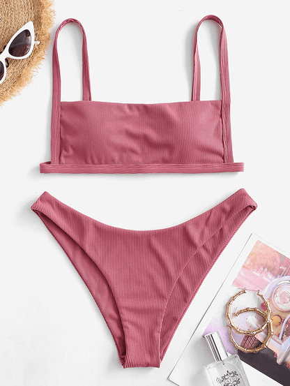 ZAFUL Women Ribbed Square Collar Bikini Swimwear with Removable Padded Apparel & Accessories > Clothing > Swimwear ZAFUL   