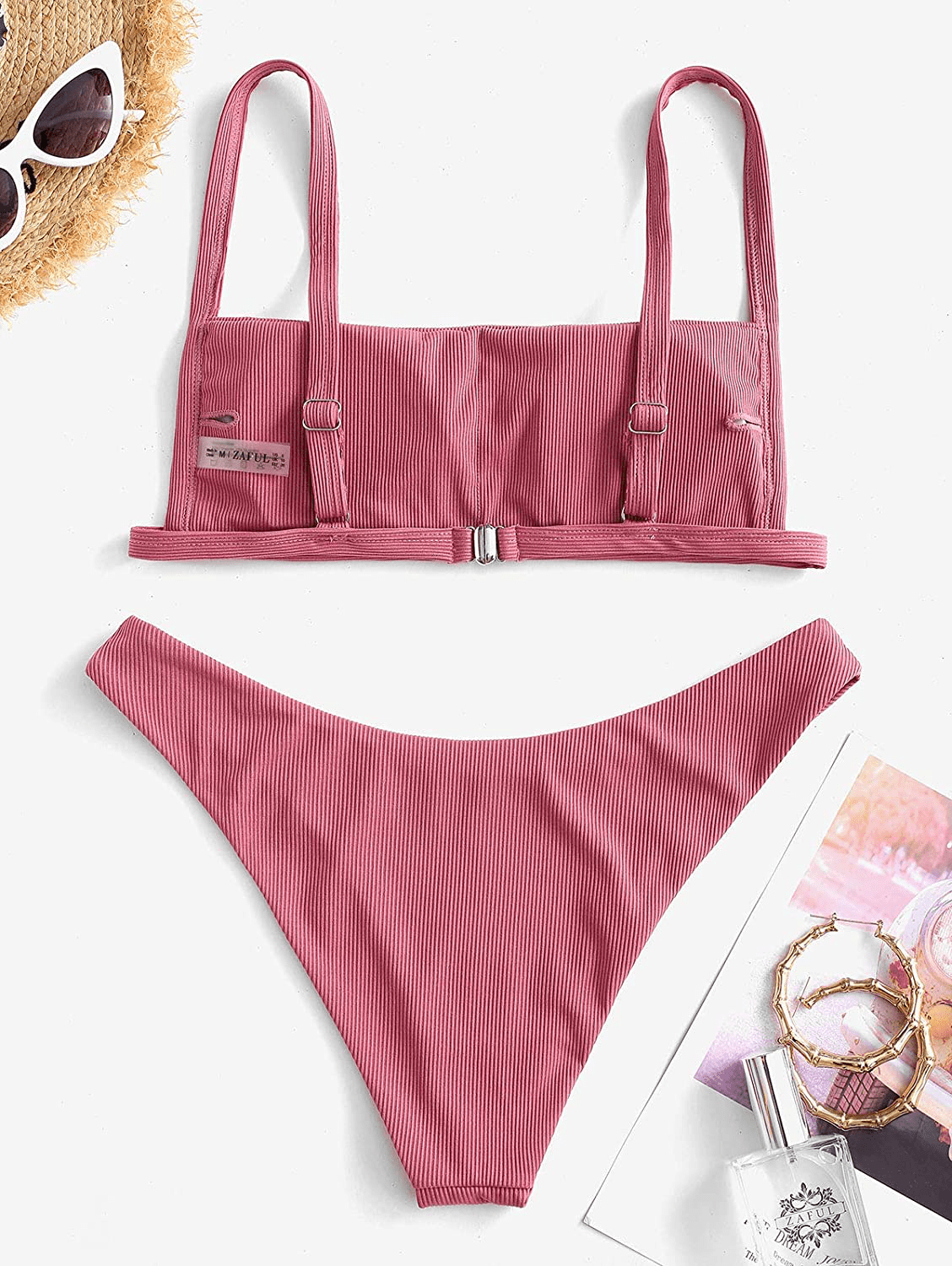 ZAFUL Women Ribbed Square Collar Bikini Swimwear with Removable Padded Apparel & Accessories > Clothing > Swimwear ZAFUL   