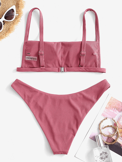 ZAFUL Women Ribbed Square Collar Bikini Swimwear with Removable Padded Apparel & Accessories > Clothing > Swimwear ZAFUL   
