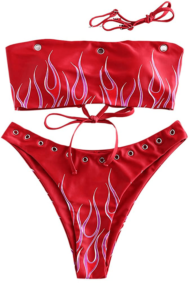 ZAFUL Women'S Back Lace-Up Bandeau Bikini Set  Kylie Max   