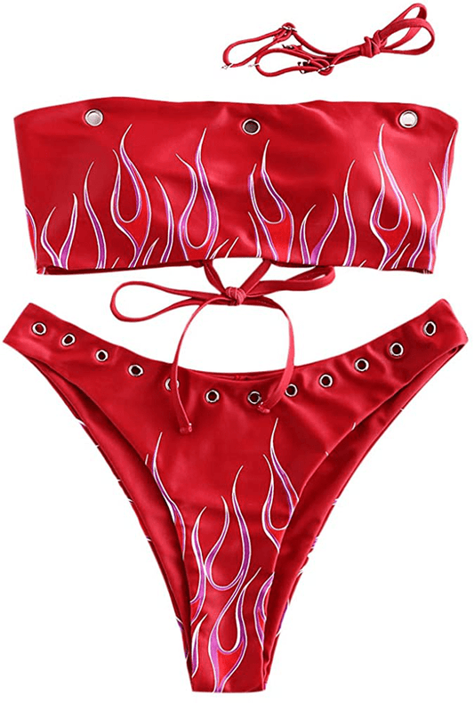 ZAFUL Women'S Back Lace-Up Bandeau Bikini Set  Kylie Max   