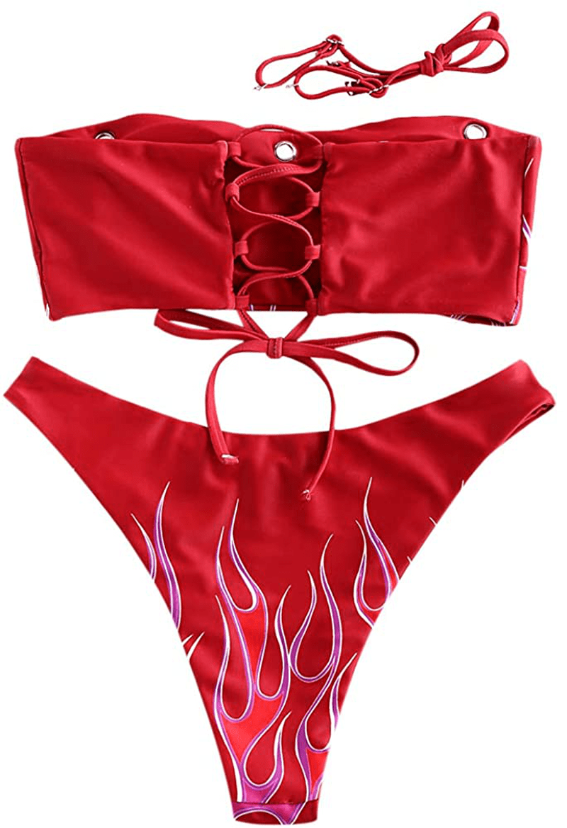 ZAFUL Women'S Back Lace-Up Bandeau Bikini Set  Kylie Max   