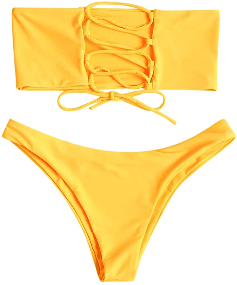 ZAFUL Women'S Back Lace-Up Bandeau Bikini Set  Kylie Max   