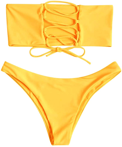 ZAFUL Women'S Back Lace-Up Bandeau Bikini Set  Kylie Max   
