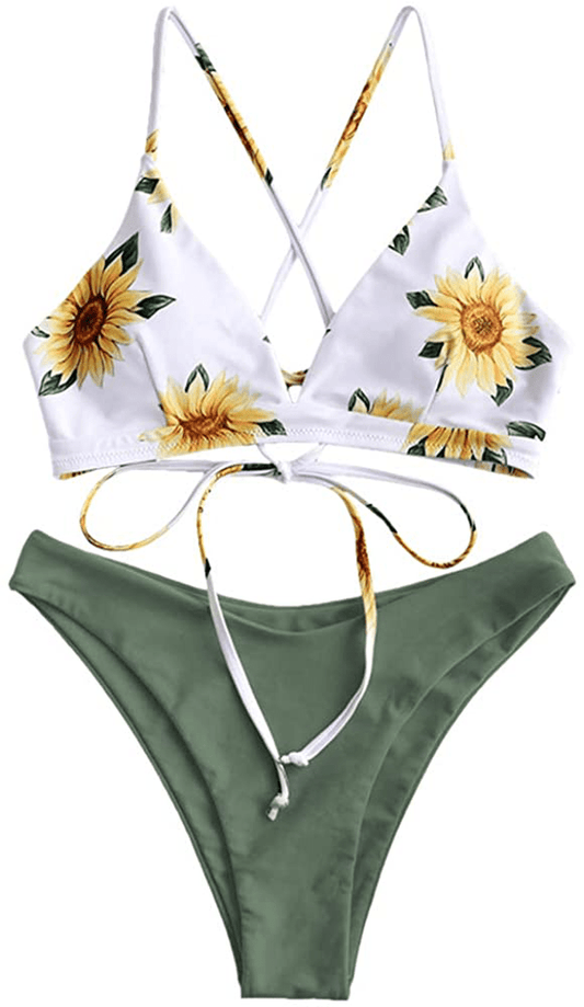 ZAFUL Women's Back Lace-up Swimsuit Flower Print Cheeky Thong Bikini Apparel & Accessories > Clothing > Swimwear ZAFUL Camouflage Green Small 