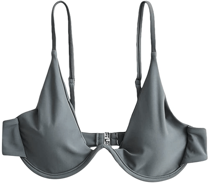 ZAFUL Women’s Floral Print Push-up V-Wire Lettuce Bikini Set High Cut Spaghetti Straps Underwire Padded Swimsuit Apparel & Accessories > Clothing > Swimwear ZAFUL Smokey Gray-top Medium 