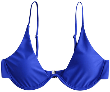 ZAFUL Women’s Floral Print Push-up V-Wire Lettuce Bikini Set High Cut Spaghetti Straps Underwire Padded Swimsuit Apparel & Accessories > Clothing > Swimwear ZAFUL Blueberry Blue-top Small 