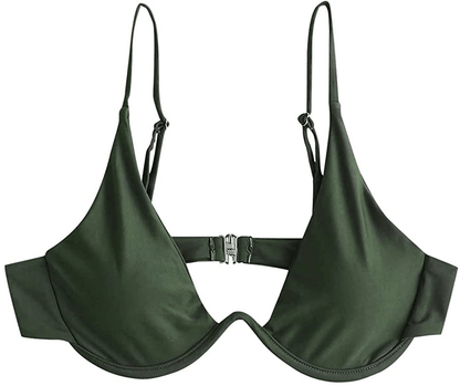 ZAFUL Women’s Floral Print Push-up V-Wire Lettuce Bikini Set High Cut Spaghetti Straps Underwire Padded Swimsuit Apparel & Accessories > Clothing > Swimwear ZAFUL Camouflage Green-top Medium 