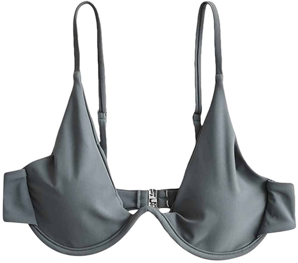 ZAFUL Women’s Floral Print Push-up V-Wire Lettuce Bikini Set High Cut Spaghetti Straps Underwire Padded Swimsuit Apparel & Accessories > Clothing > Swimwear ZAFUL Smokey Gray-top Medium 