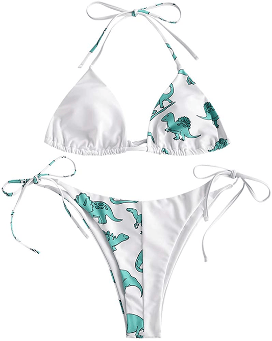 ZAFUL Women's Halter Neck Tie Side String Triangle Bikini Set Two Piece Swimsuit Apparel & Accessories > Clothing > Swimwear ZAFUL Dragon-tron Blue Medium 
