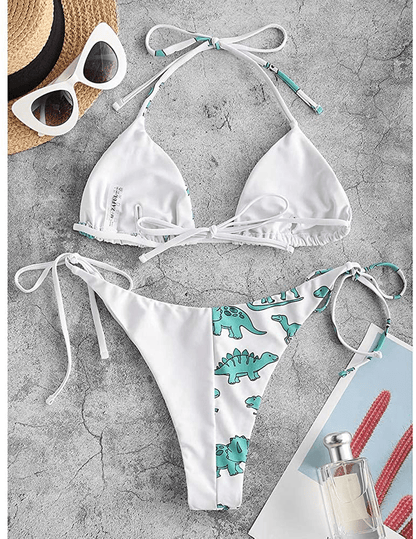 ZAFUL Women's Halter Neck Tie Side String Triangle Bikini Set Two Piece Swimsuit Apparel & Accessories > Clothing > Swimwear ZAFUL   