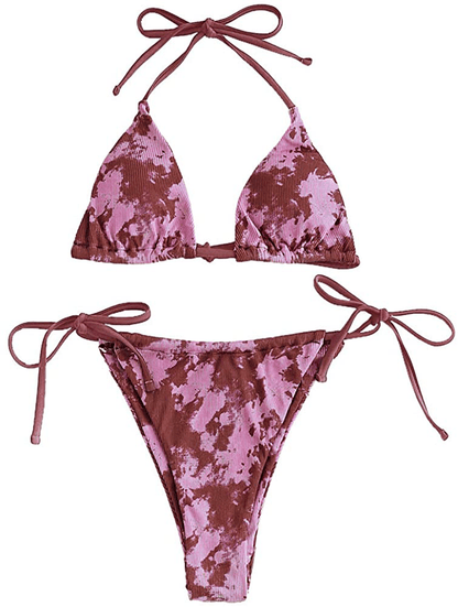 ZAFUL Women's Halter Neck Tie Side String Triangle Bikini Set Two Piece Swimsuit Apparel & Accessories > Clothing > Swimwear ZAFUL Tie Dye2-red Medium 