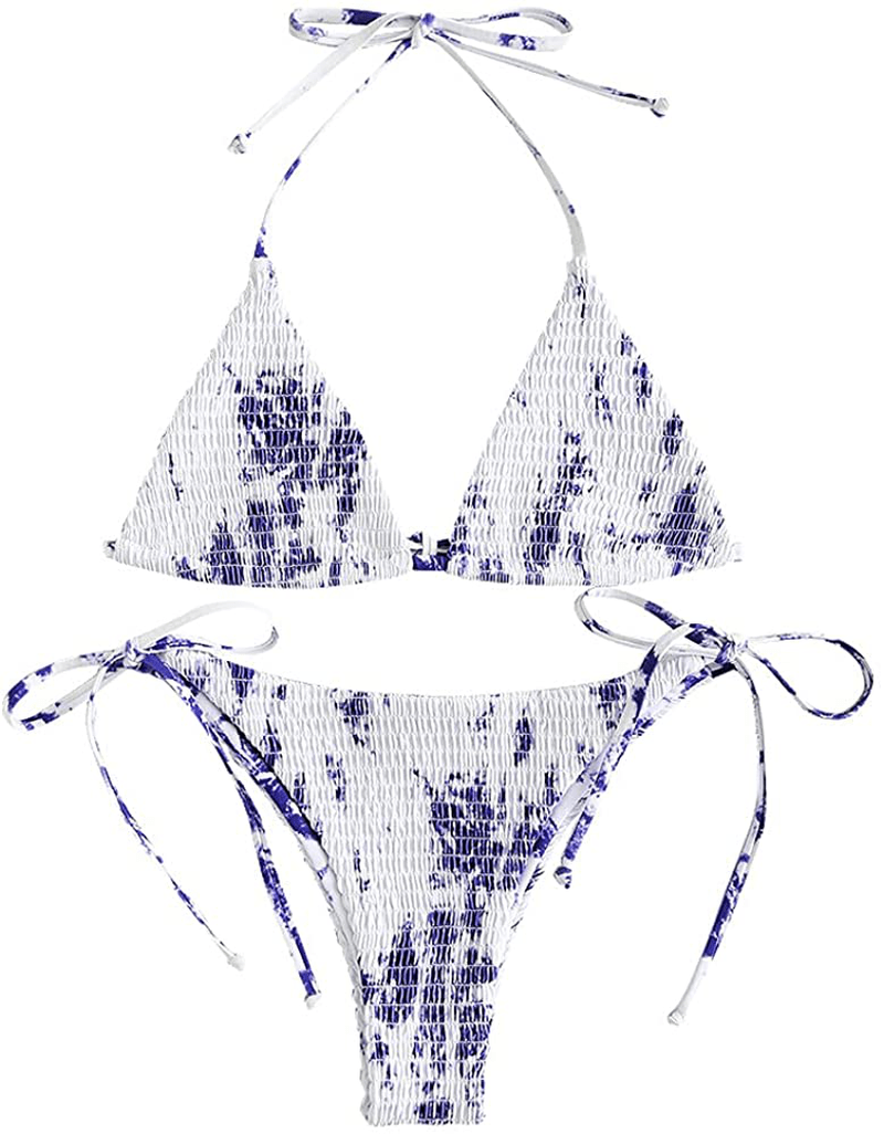 ZAFUL Women's Halter Neck Tie Side String Triangle Bikini Set Two Piece Swimsuit Apparel & Accessories > Clothing > Swimwear ZAFUL Purplish Blue Medium 