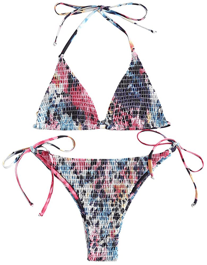 ZAFUL Women's Halter Neck Tie Side String Triangle Bikini Set Two Piece Swimsuit Apparel & Accessories > Clothing > Swimwear ZAFUL Leopard-multi Small 