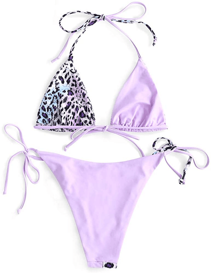 ZAFUL Women's Halter Neck Tie Side String Triangle Bikini Set Two Piece Swimsuit Apparel & Accessories > Clothing > Swimwear ZAFUL   
