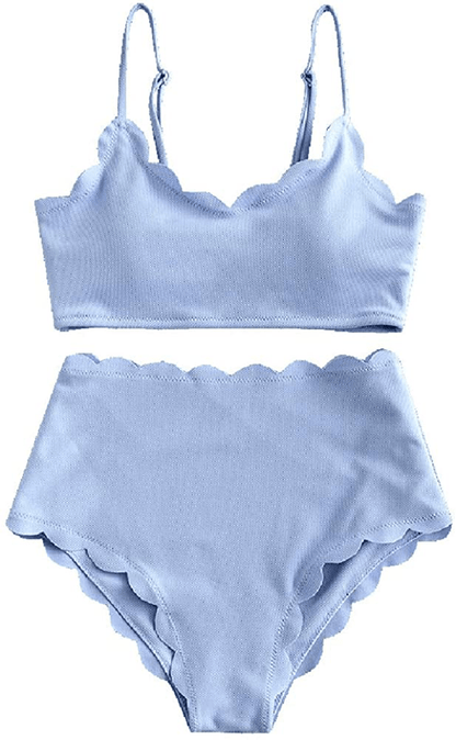 ZAFUL Women's High Waisted Wide Strap Adjustable Back Lace-up Bikini Set Swimsuit Apparel & Accessories > Clothing > Swimwear ZAFUL Light Blue-spaghetti Straps Large 