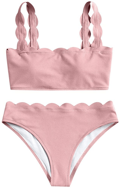 ZAFUL Women's High Waisted Wide Strap Adjustable Back Lace-up Bikini Set Swimsuit Apparel & Accessories > Clothing > Swimwear ZAFUL Light Red Medium 