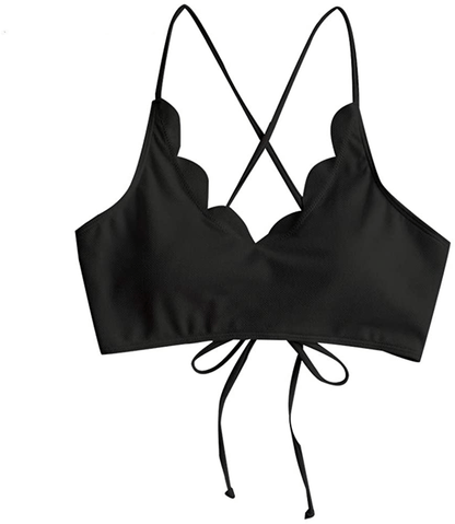 ZAFUL Women's High Waisted Wide Strap Adjustable Back Lace-up Bikini Set Swimsuit Apparel & Accessories > Clothing > Swimwear ZAFUL Black Top Only Small 