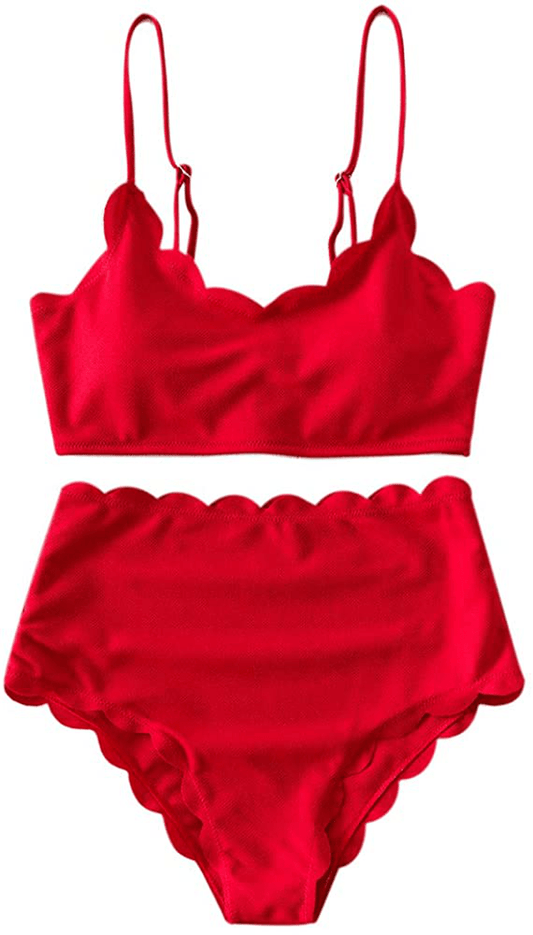 ZAFUL Women's High Waisted Wide Strap Adjustable Back Lace-up Bikini Set Swimsuit Apparel & Accessories > Clothing > Swimwear ZAFUL Lava Red-spaghetti Straps Large 