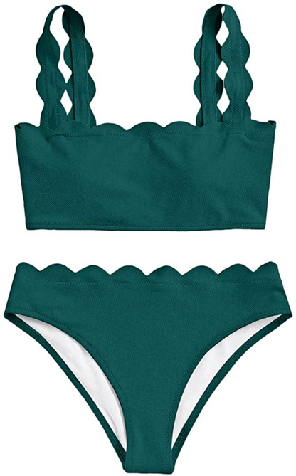 ZAFUL Women's High Waisted Wide Strap Adjustable Back Lace-up Bikini Set Swimsuit Apparel & Accessories > Clothing > Swimwear ZAFUL Green Blue Large 