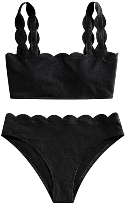 ZAFUL Women's High Waisted Wide Strap Adjustable Back Lace-up Bikini Set Swimsuit Apparel & Accessories > Clothing > Swimwear ZAFUL Black-c Small 