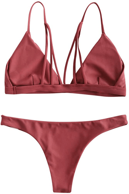 ZAFUL Women's Leaf Print Bathing Suits Adjustable Straps Bikini Set Apparel & Accessories > Clothing > Swimwear ZAFUL   