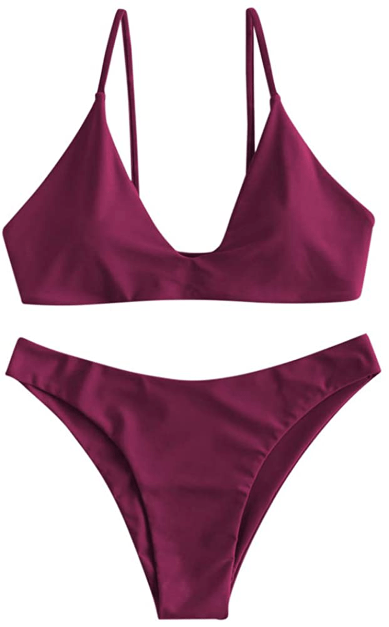 ZAFUL Women's Leaf Print Bathing Suits Adjustable Straps Bikini Set Apparel & Accessories > Clothing > Swimwear ZAFUL Purplish Red-a Large 