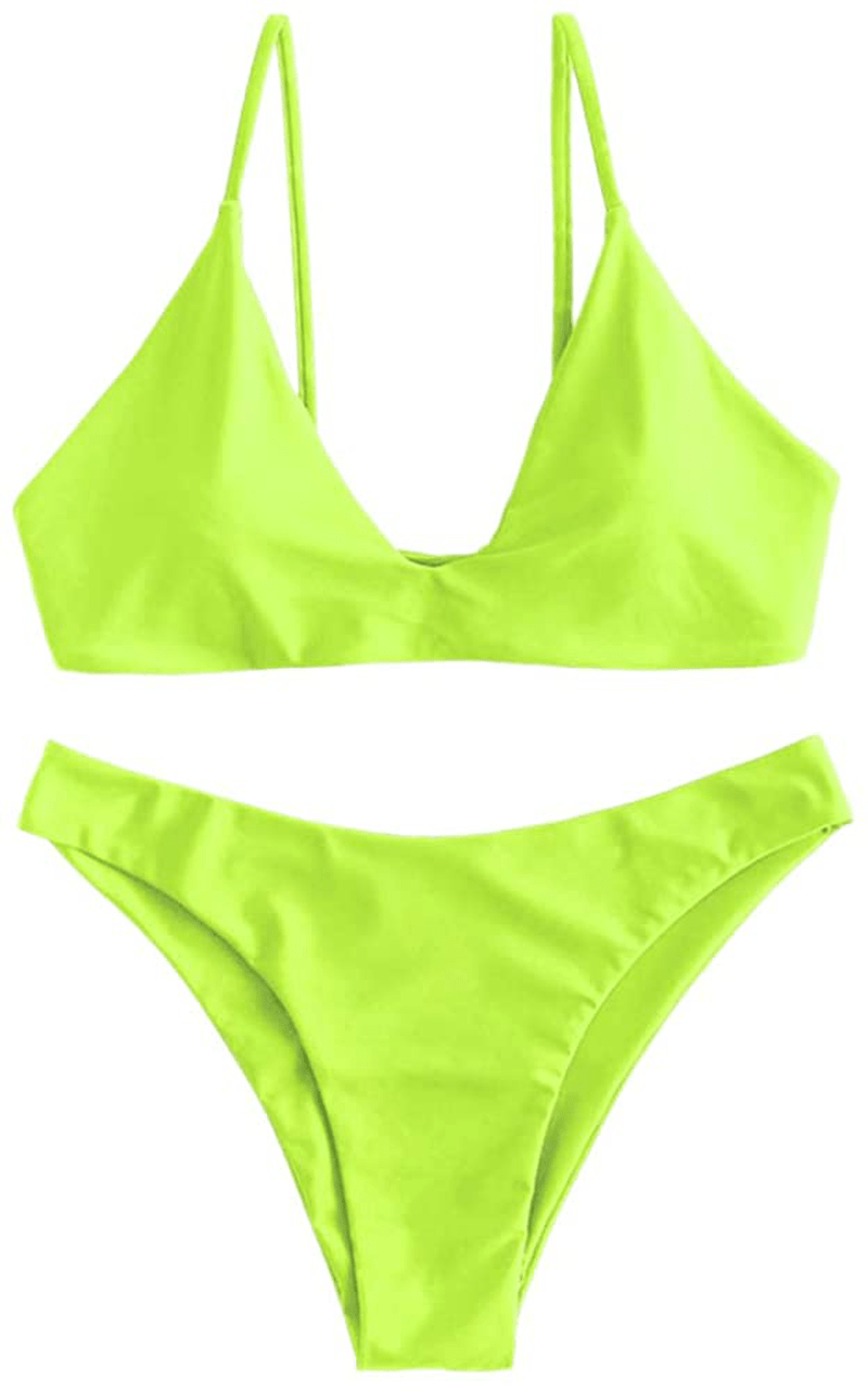 ZAFUL Women's Leaf Print Bathing Suits Adjustable Straps Bikini Set Apparel & Accessories > Clothing > Swimwear ZAFUL Green Yellow-a Small 