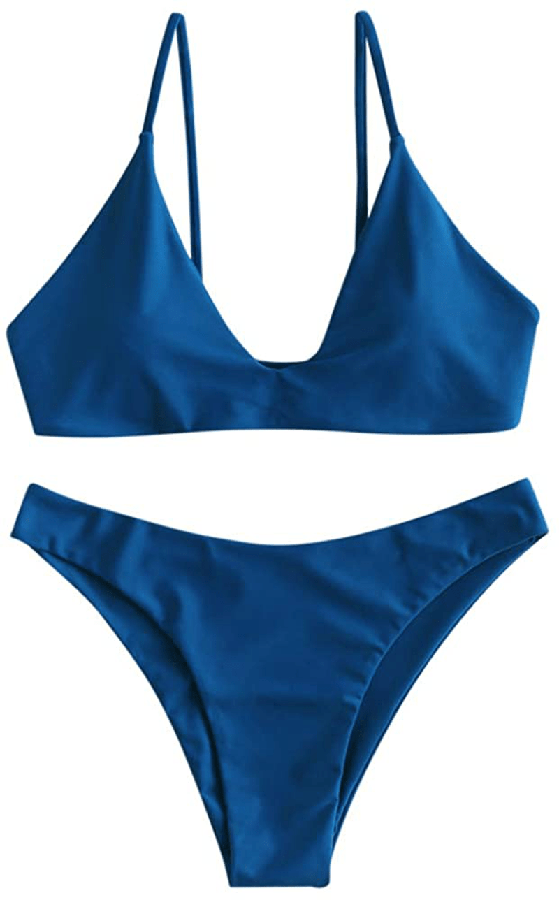 ZAFUL Women's Leaf Print Bathing Suits Adjustable Straps Bikini Set Apparel & Accessories > Clothing > Swimwear ZAFUL Blueberry Blue Large 