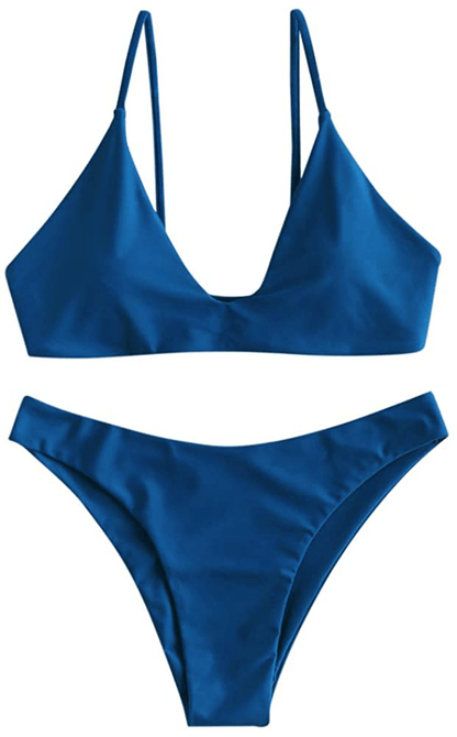 ZAFUL Women's Leaf Print Bathing Suits Adjustable Straps Bikini Set Apparel & Accessories > Clothing > Swimwear ZAFUL Blueberry Blue Large 