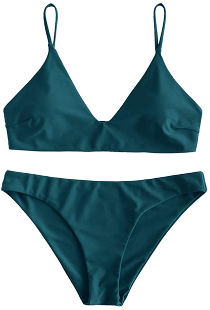 ZAFUL Women's Leaf Print Bathing Suits Adjustable Straps Bikini Set Apparel & Accessories > Clothing > Swimwear ZAFUL A-peacock Blue Large 