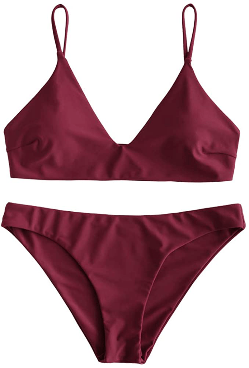 ZAFUL Women's Leaf Print Bathing Suits Adjustable Straps Bikini Set Apparel & Accessories > Clothing > Swimwear ZAFUL A-red Wine Small 
