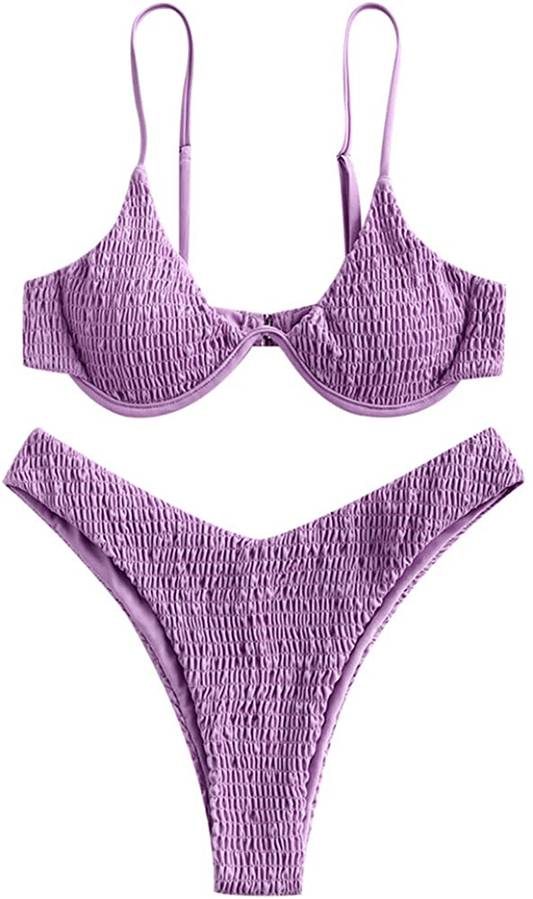 ZAFUL Women's Leopard Print Underwire High Cut Triangle Bikini Set Swimsuit Apparel & Accessories > Clothing > Swimwear ZAFUL C-mauve Small 